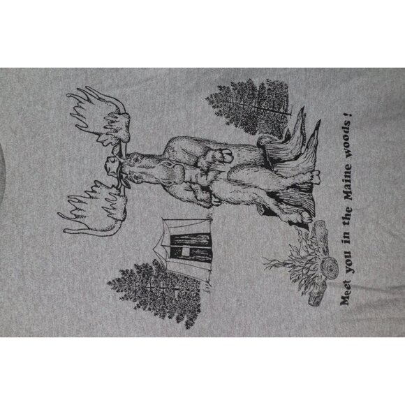 Vintage 80s Mens Large Distressed Comic Meet You In The Maine Woods T-Shirt USA - Picture 4 of 12